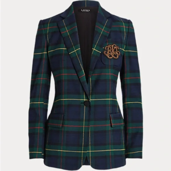 NWT Lauren Ralph Lauren Bullion Plaid Wool-Blend Twill Blazer Size 20W Woman - Picture 2 of 16